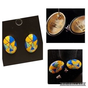 ERWIN PEARL 22kt Gold Plated Hand Painted Mosaic Earrings